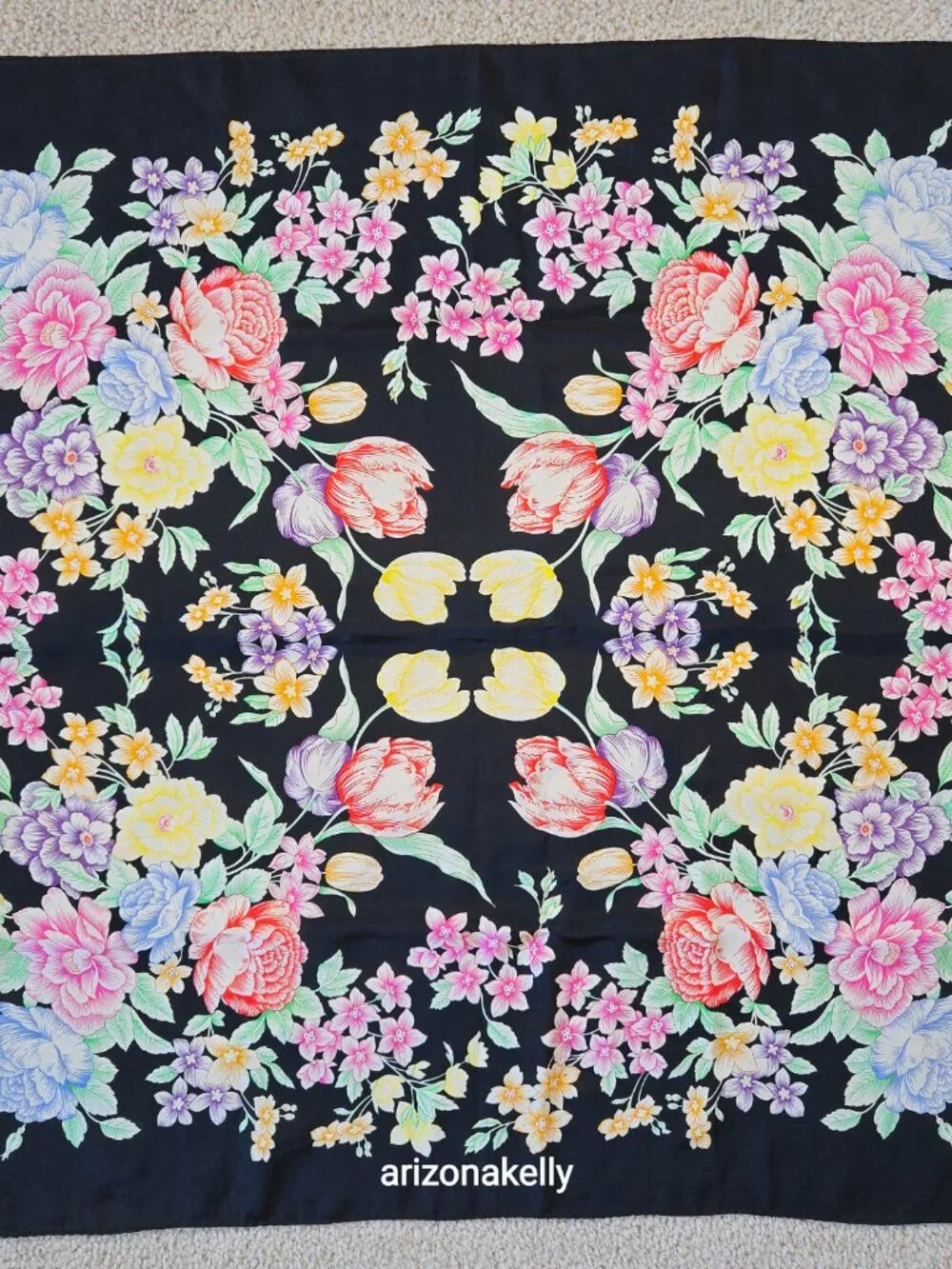 Albert Nipon Silk Scarf Spring Flowers Floral